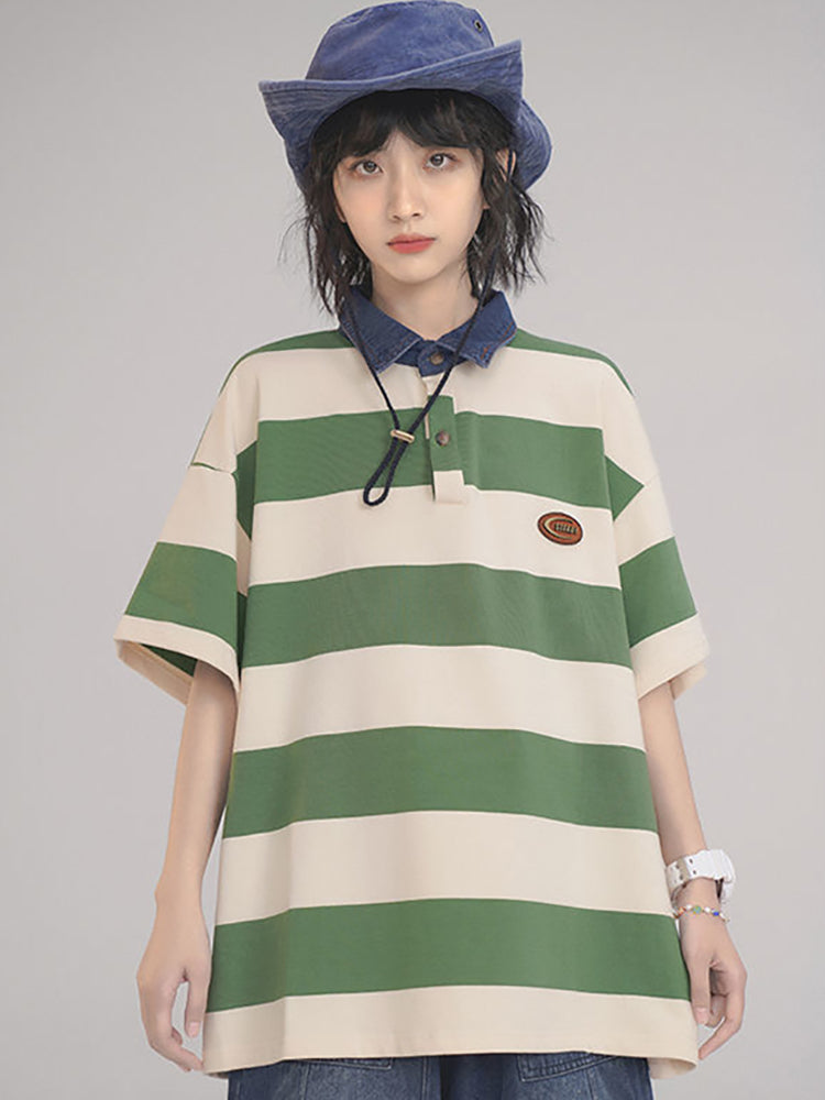 College Stripe Women's Polo Summer Fashion Top
