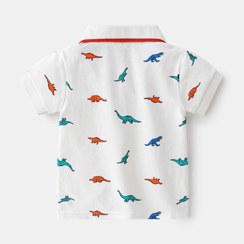 Boys' White Polo Shirt with Print - Summer Fashion