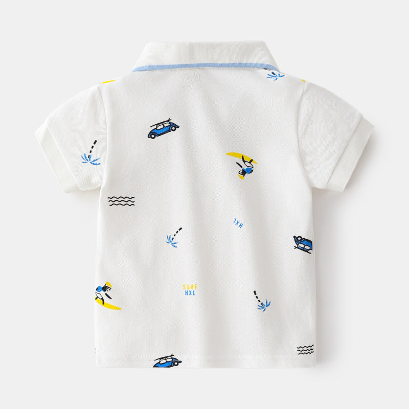 Boys' White Polo Shirt with Print - Summer Fashion