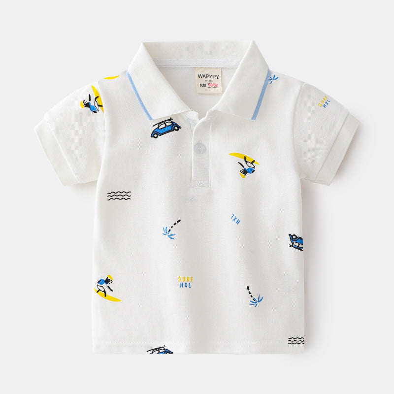 Boys' White Polo Shirt with Print - Summer Fashion