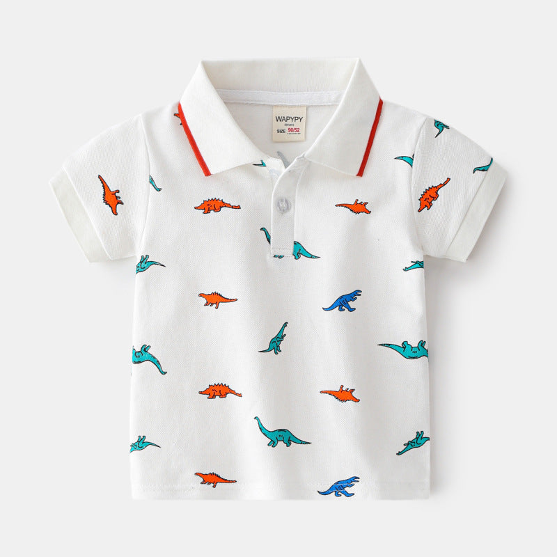 Boys' White Polo Shirt with Print - Summer Fashion