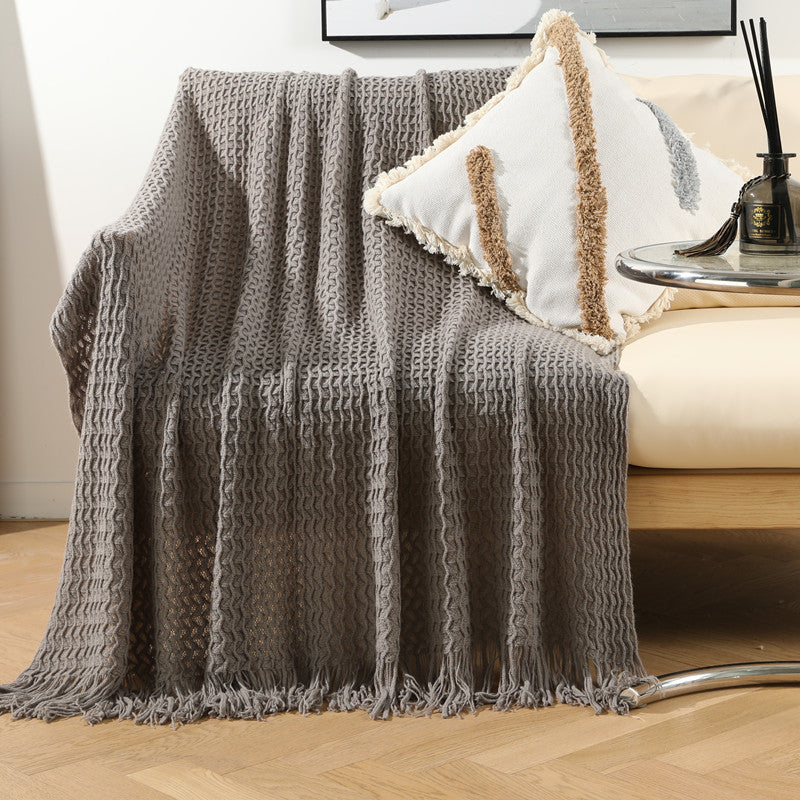 Nordic Style Sofa Blanket with Tassels and Knitting