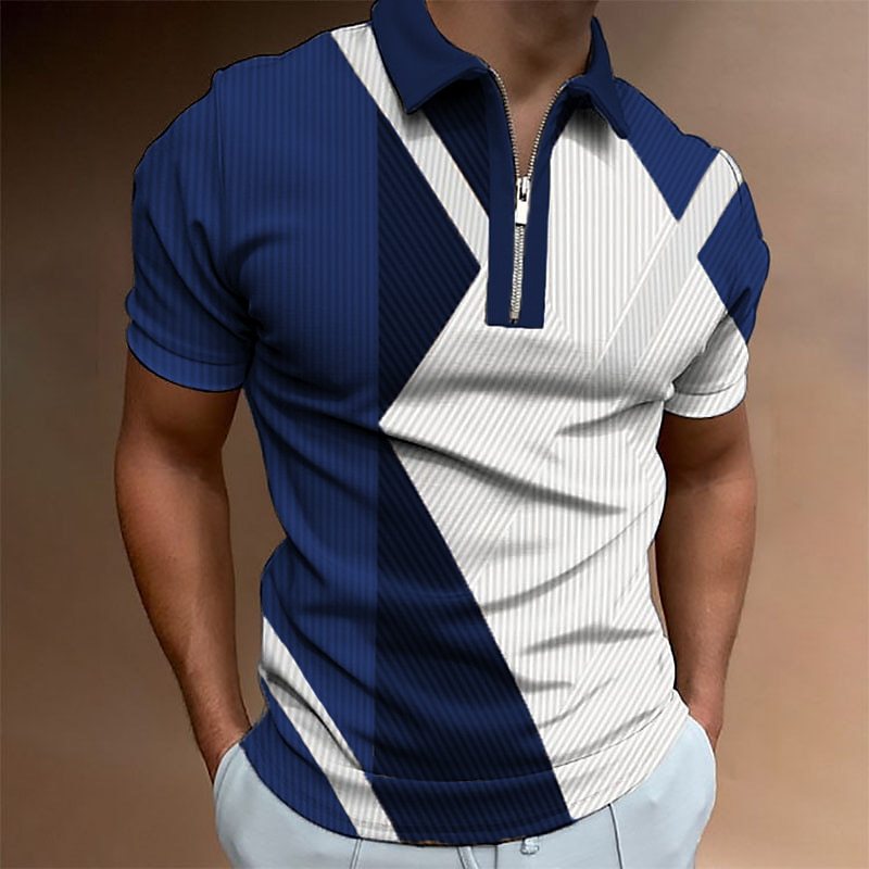 Men's Zip Polo Shirt - 3D Digital Print Summer Fashion