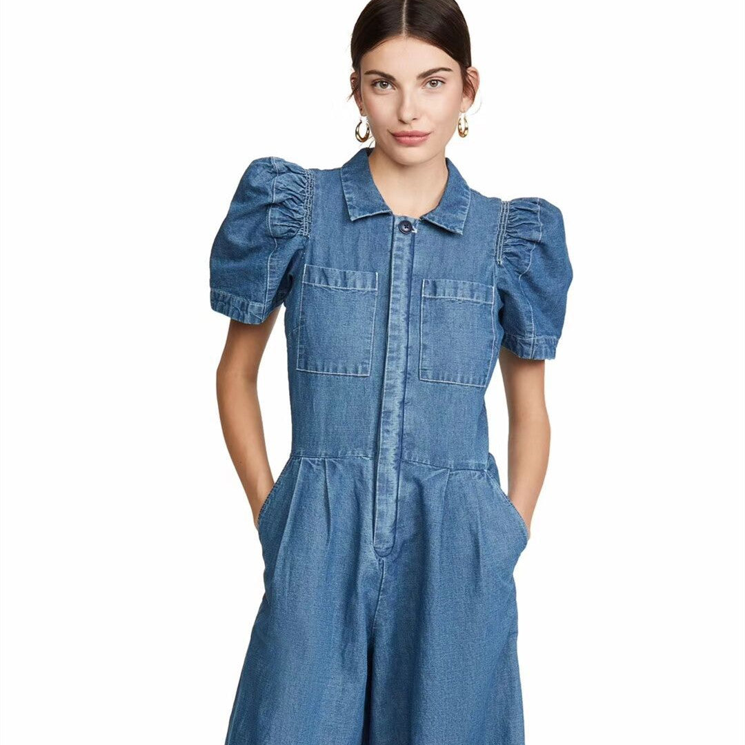 2020 Summer Fashion Casual Denim Jumpsuit with Belt