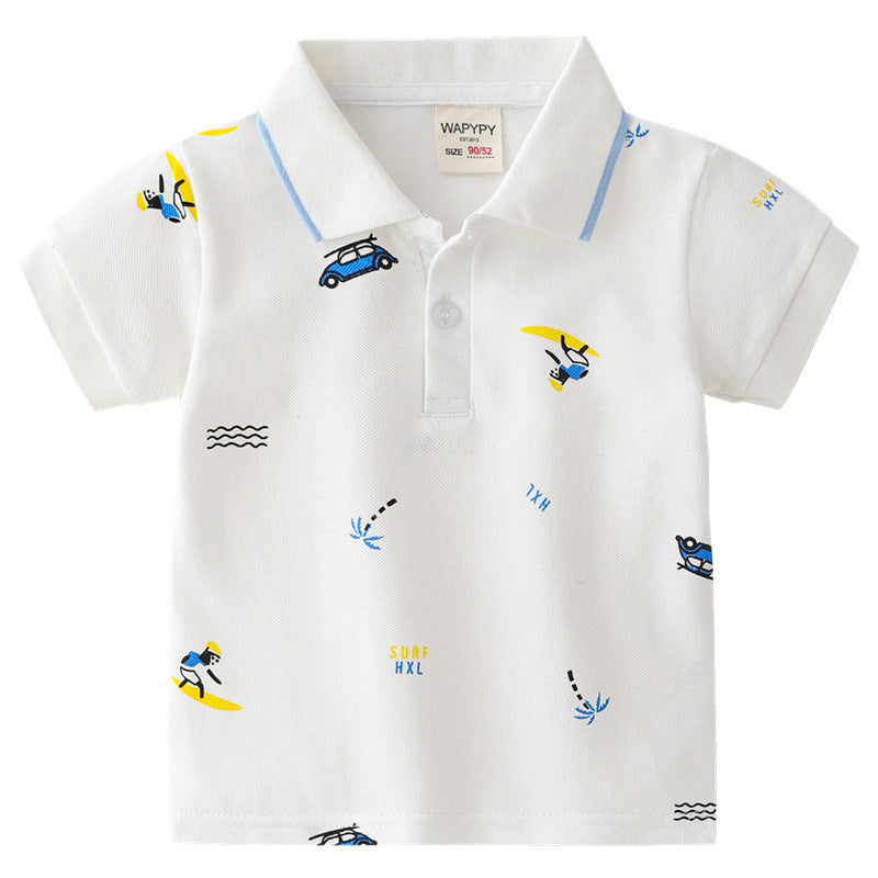 Boys' White Polo Shirt with Print - Summer Fashion