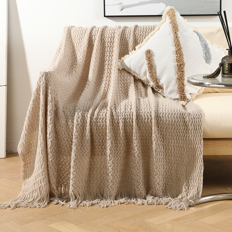 Nordic Style Sofa Blanket with Tassels and Knitting