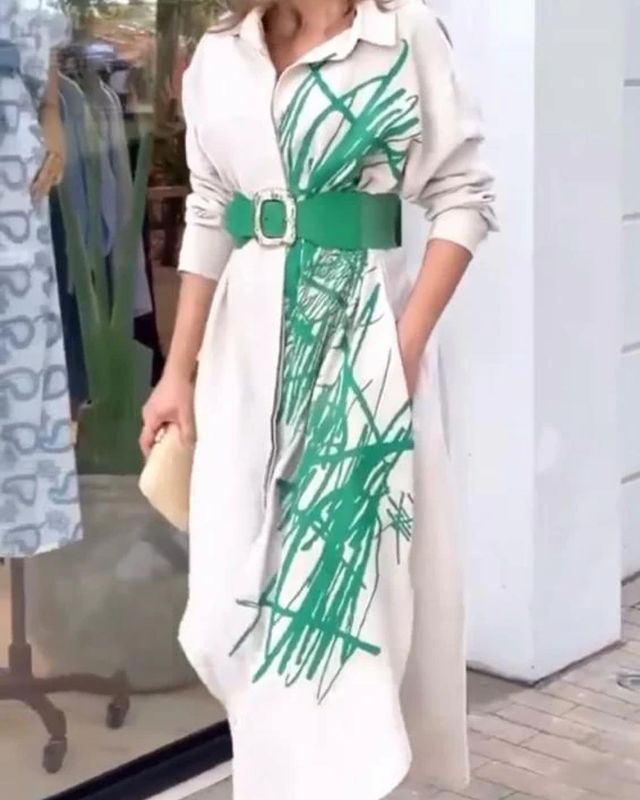 2023 Summer Fashion Printed Belted Dress