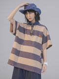 College Stripe Women's Polo Summer Fashion Top