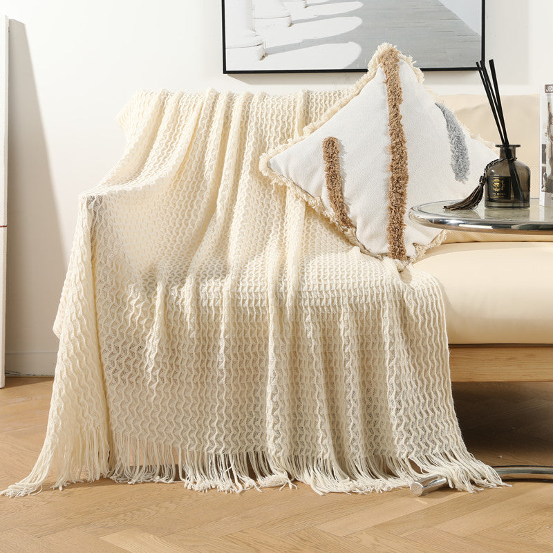 Nordic Style Sofa Blanket with Tassels and Knitting