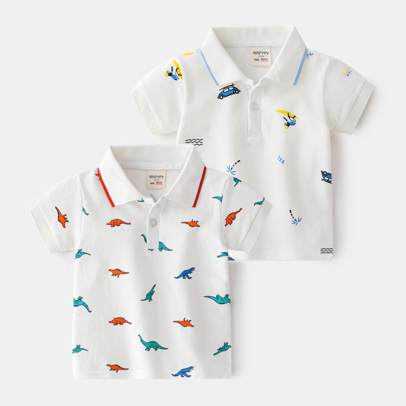 Boys' White Polo Shirt with Print - Summer Fashion