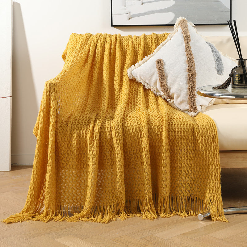 Nordic Style Sofa Blanket with Tassels and Knitting