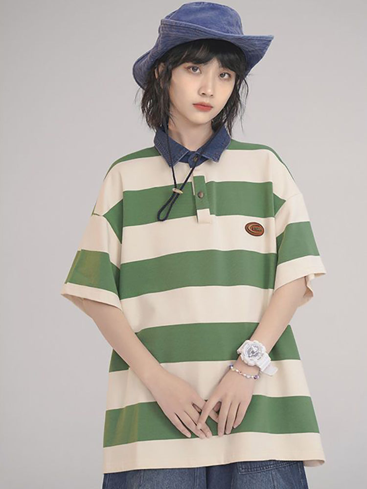 College Stripe Women's Polo Summer Fashion Top