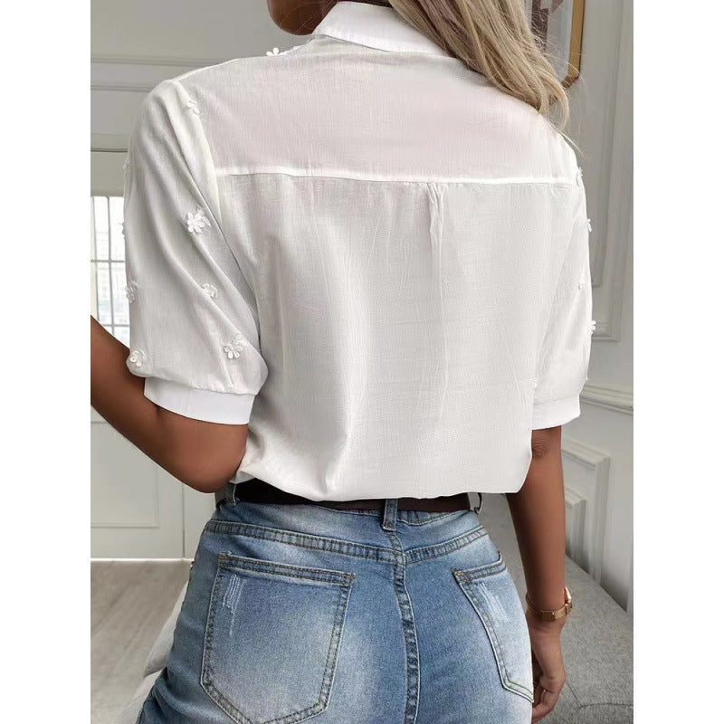 2023 Summer Fashion Embroidered Short Sleeve Top