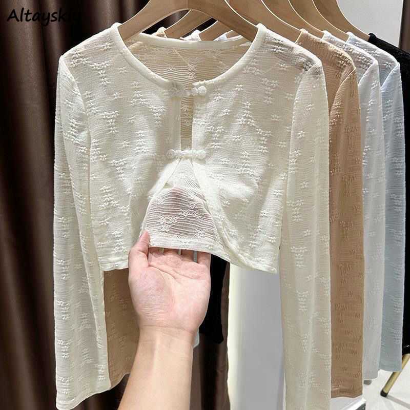Solid Lace Long Sleeve Blouses for Women - Summer Fashion