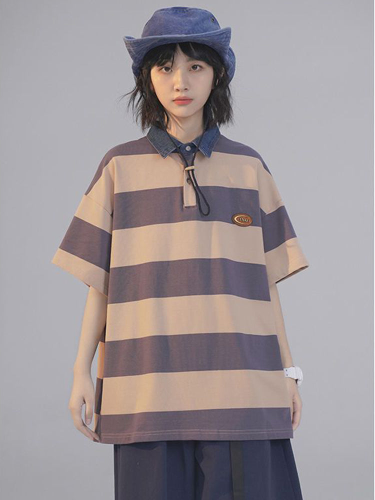 College Stripe Women's Polo Summer Fashion Top